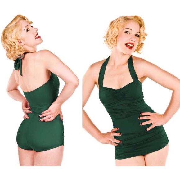 Esther Williams Green Halter Swimsuit - Picture 2 of 4